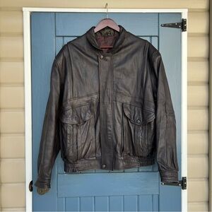 Echte Leder Vintage Brown leather bomber jacket Men Size L